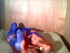 Spiderman humps and gasses his fake spiderman enemy