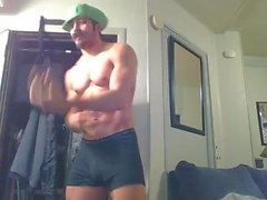 Hot Hunk Disguised As Luigi Shows Off His Great Body & Cock