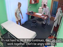 Blonde nurse fucked nervous doctor