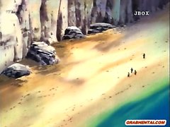 Bigboobs Hentai porno ottiene il massaggio in alla spiaggia