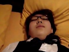 Japanese glasses girl blowjob and fuck