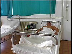 Hot blonde nurse sucks patient's dick and spreads open her cunt