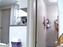 Pregnant Korean MILF takes shower at home