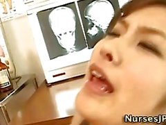 Asian horny nurse hottie gets hairy twat rammed