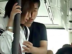 Porca asiatica si fornisce testa di nella un autobus pubblico