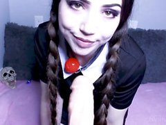 Wednesday Addams blowjob cumming dildo fuck facial