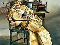 Chinesische Women and the Spiegel - Gemälde von Lu Jianjun