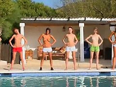 Six naked teens by the pool from Russia