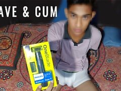 Sri Lanka gay twink barbear seu pau e bolas com Philips Oneblade