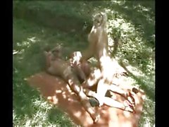 Latina threesome in forest