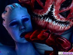 Blue Mass Effect babe fucked by alien dick