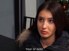 Bank employee drills dazzling brunette in her own apartment