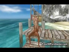 Fuchs der Karikatur 3D brunette Babe wird on the beach gebumst