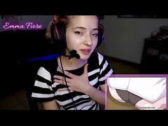 18yo youtuber gets horny watching hentai during the stream and masturbates - Emma Fiore