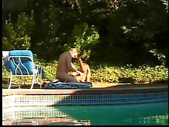 Hot little Asian gives white guy sloppy head poolside